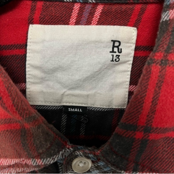 R13 plaid flannel tattered hem shirt in good used condition - Picture 5 of 9